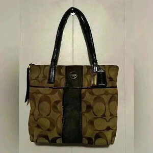 COACH F25771 SIGNATURE STRIPE TOTE SHOULDER BAG